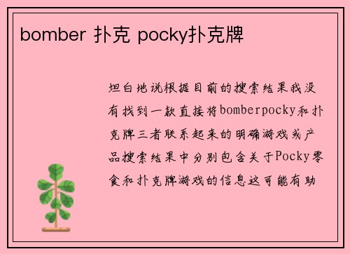 bomber 扑克 pocky扑克牌